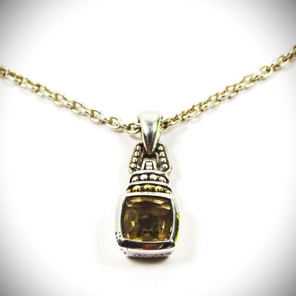 LAGOS Sterling Silver 18k Gold Smoky Topaz Pendant & Chain Necklace - Picture 5 of 11